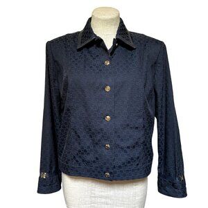 St John Sport Luxury Signature Jacquard Jacket Navy Blue Gold Plated Hardware